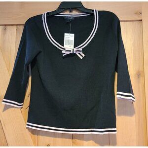 NEW Pacific Heights Sweater Women Sz L Black Pink Scoop Bow Neck Nautical Sailor